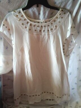 Embellished White Short-Sleeve Women's Blouse